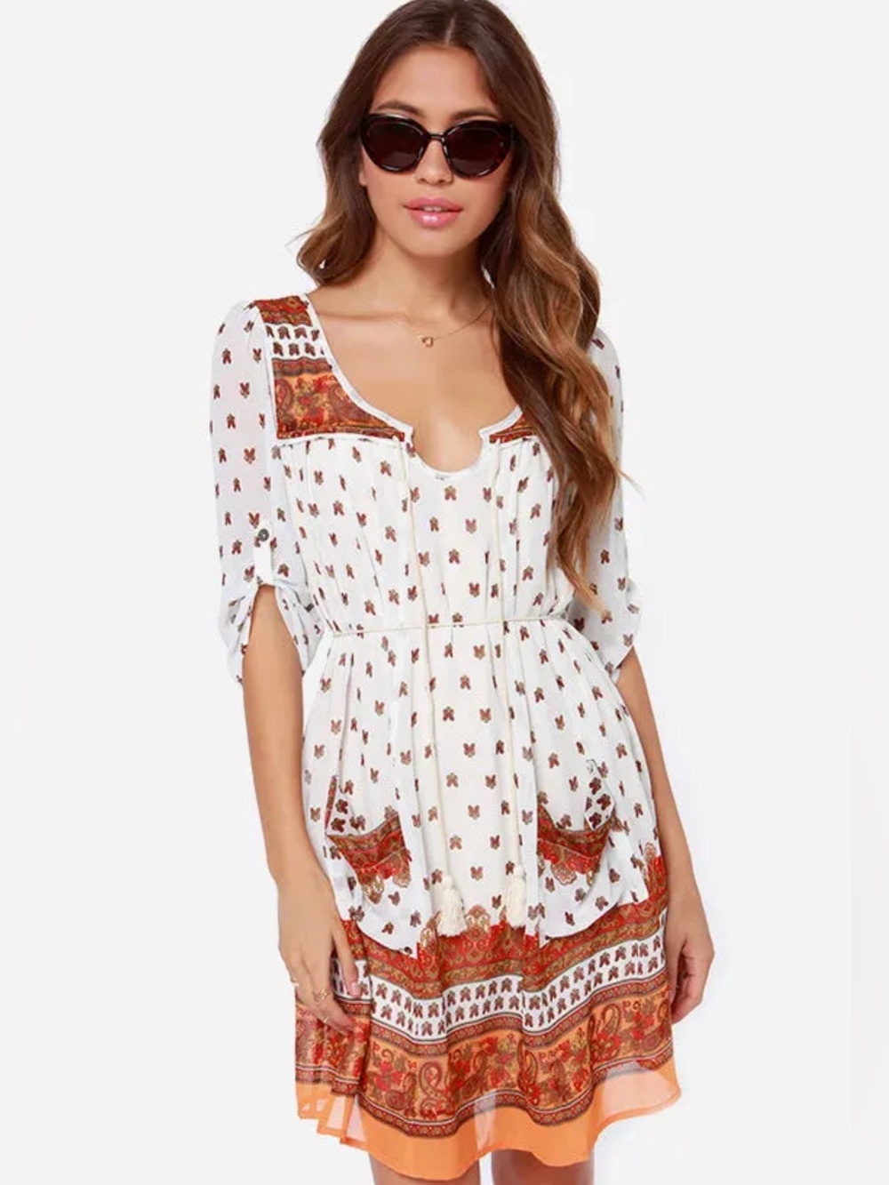 Ark & Co White and Brown Boho Dress - bundle three items and save 30%